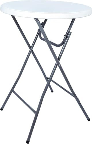 BRASQ Klappbarer Stehtisch Ø 80 cm Sylt - Runder Klapptisch Wetterfest & Hitzebeständig - Kratzfester Partytisch Höhenverstellbar, Einfache Montage & TÜV - weiß grau