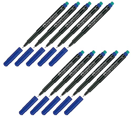 Faber-Castell - Marker Multimark Permanent F Blau, 5 Stück | Permanente Tinte für Folien, CDs, Glas, Kunststoff und Metall