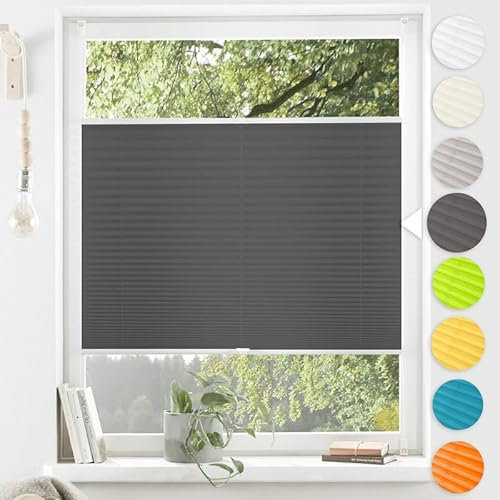 Plissee ohne Bohren Hohe-Qualität Aluminiumstangen,Anthrazit80x120cm,Diagonales System,Plissee Klemmfix Einfache Montage Sichtschutz und Sonnenschutz für Schlafzimmer Badezimmer Wohnzimmer Fenster&Tür