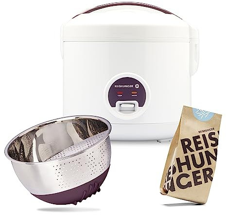 REISHUNGER Reiskocher & Dampfgarer mit Keramikbeschichtung Starterset (10-teilig) inkl. Dämpfeinsatz, Löffel, Messbecher, 8-teiligem Reisset & Edelstahl Reiswaschschüssel