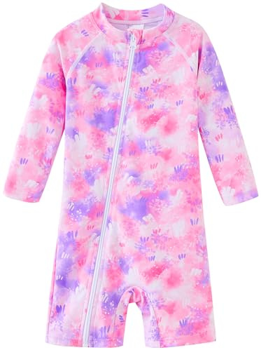 UMELOK Toddler Girl Swimsuit Baby Rash Guard Swimwear Rashguard UPF 50+ Sun Protection Bathing Suit Sunsuit Pink, Tie Dye-24-36M