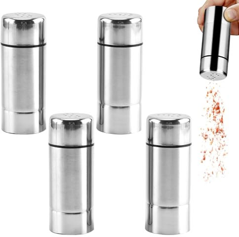 Salz und PfefferStreuer Set,4 Stück Salzsteuer Pfefferstreuer Salzstreuer Klein-Edelstahl, Mini Salzstreuer für Unterwegs Edelstahl mattiert, Traditionell, Silber für Küche