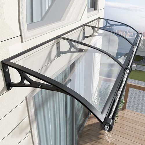 Vordach Überdachung Haustürvordach,Vordach für Haustür,Türdach Pultbogenvordach aus Aluminium und Polycarbonat Transparent,Vordach für Eingangstür,99% UV-Schutz Regenschutz (60x200cm/24x79)