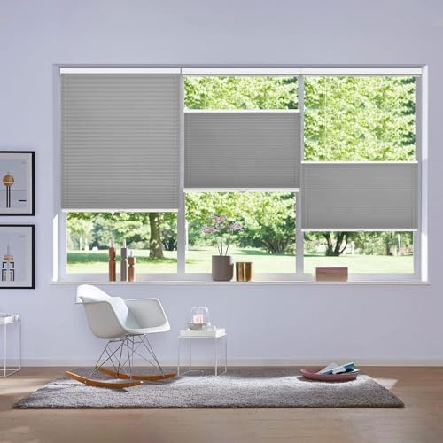 Pleated Fabric Blind 25 x 80 cm Blackout Thermal Pleated Blind Folding Easy-to-Hang For Windows Doors Shades, Light Grey