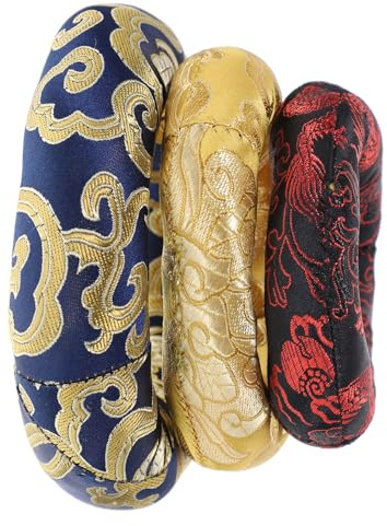 Toyvian Handgefertigtes Baumwoll Kissen für Handpan Zubehör und Tibetische Klangschalen 3 Stück mit Chinesischer Stickerei und Segenswolkenmuster für Meditation und Zufällige Farbe