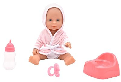 Dolls World from Peterkin | Baby Dribbles Doll Gift Set | 30cm (12) deluxe vinyl drinking and wetting doll with removable outfit, with potty, bottle and dummy | Dolls & Accessories | Ages 18m+