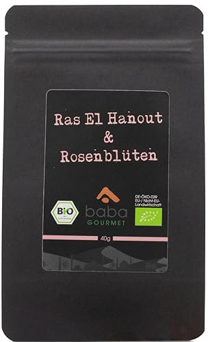 baba GOURMET - Original Ras el Hanout & Rosenblüten 40 g naturbelassen - Gewürzmischung 100% naturrein und natürlich ideal für orientalische Gerichte - Gewürz für Couscous, Tajine & Hummus