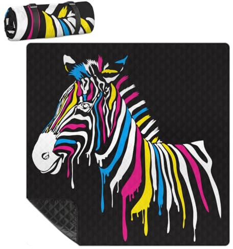 Mularoka Niedliche Zebra-Picknickdecke, wasserdicht, sanddicht, faltbar, Stranddecke, 200,7 x 200,7 cm, extra groß, tragbar, waschbar, Outdoor-Matte für Camping, Park, Gras, Wandern, Reisen