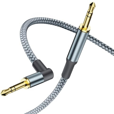 3.5mm Aux Cable,Audio Jack Adapter 90 Degree Nylon Braided Male to Male Auxiliary Cord Hi-Fi Lead Stereo Headphone Mini TRS Compatible with Car,Home Stereos,Speaker,iPod iPad,Sony,Echo Dot,Beats 2m