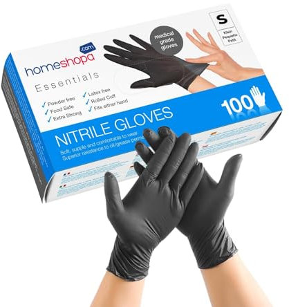 HOMESHOPA Disposable Nitrile Examination Gloves, 100 Pack Black, Small, Powder Free, Latex Free, Medical Grade, Food Safe, Multipurpose, Non-Sterile Protective Extra Strong Surgical Gloves