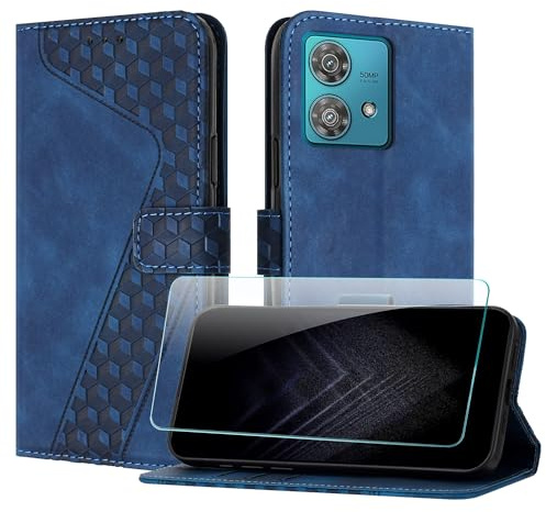 JayModCase Funda para Motorola Moto Edge 40 Neo, PU Piel Flip Carcasa con [Moto Edge 40 Neo Protector de Pantalla] Cierre magnético Soporte Plegable Tarjetas y Cartera (Azul)
