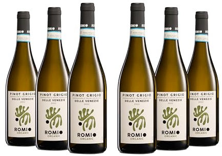 Romio Organic Weißwein Pinot Grigio Delle Venezie DOC BIO mit Birnen- und Zitrusfruchtnoten, einer Klaren Säure und einem Mineralischen Abgang, 12 % Vol., Karton mit 6 Flaschen mit jeweils 750 ml