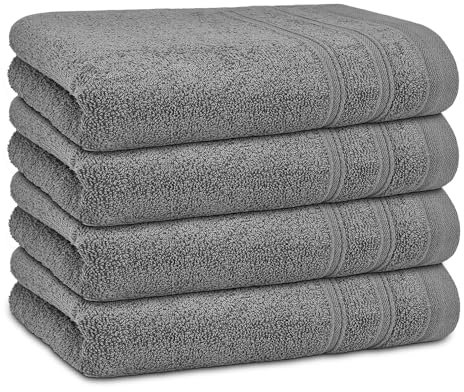 DECASATEXTIL Pack 4 Toallas Lavabo 50x100cm Algodón 450g/m² – Suaves y Absorbentes – Toallas Baño y Mano para Lavabo, Gimnasio o Aseo (Marengo)