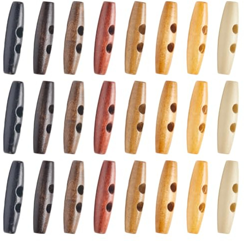 GORGECRAFT 64 Stück 8 Farben Olivgrüne Knebelknöpfe 50mm Lang Hornförmiges Holzknopf Zubehör 2 Löcher Holzknöpfe Für Pullover Und Mäntel Ersatz Für Jacken Kleidung Nähen DIY Kunsthandwerksprojekte