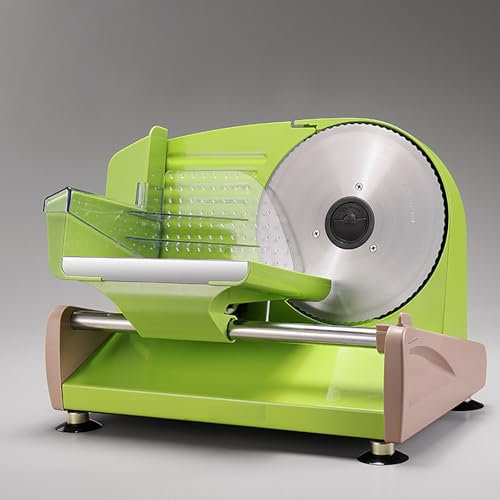 VITIWEDTY MáQuina Cortadora De Carne EléCtrica De 200 W para Uso DoméStico, Elegante DiseñO Acero Inoxidable, Hoja De 19 Cm, Ajuste Grosor 1-15 Mm, (Green)