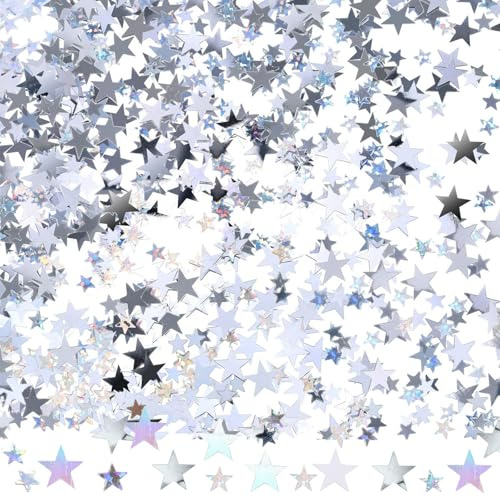 DazzJoy 4000 Stk Glitzer Streudeko Sterne Konfetti Weihnachten, 10mm&6mm Silber Deko, Weihnachtskonfetti, Glitzersterne Streudeko Silvester, Bunt Pailletten Tischdeko