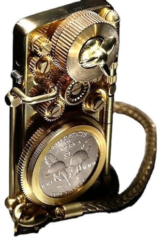 Antikes Messing-Kerosinfeuerzeug for schwere Maschinen, Retro-Metallfeuerzeug mit neun Gängen, weiche Flamme, winddicht, nachfüllbarer Brennstoff, praktisches Feuerzeug for Kerzen, Kamine, Geschäftsge