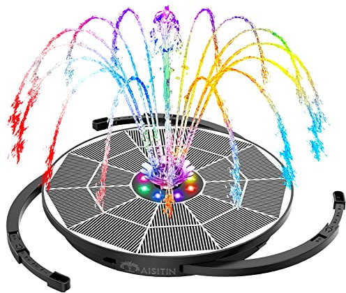 AISITIN 3.5W LED Solar Fountain Pump, 2025 Upgraded Solar Pond Pump with 3000mAh Battery & 8 Nozzles Solar Powered Fountain Pump for Outdoor Garden Water Feature, Birdbath, Pool, Fish Tank