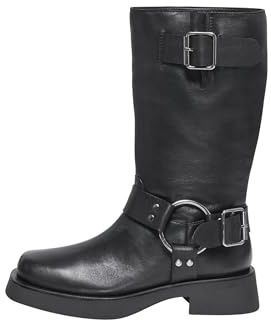 ONLY Leather Biker Boot, Onlbea-Stivale da Motociclista in Pelle Donna, Nero, 39 EU