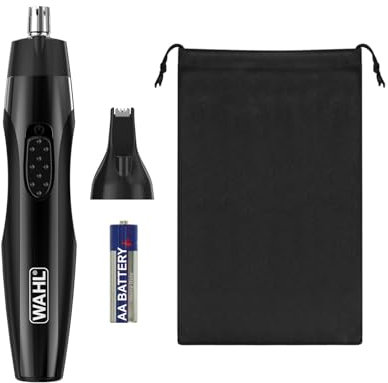 WAHL 2 in 1 Detail Trimmer, präziser Ohr-, Nasen- und Gesichtstrimmer, batteriebetrieben, komfortabler Griff, Reiseetui als Zubehör, langlebige abwaschbare Aufsätze
