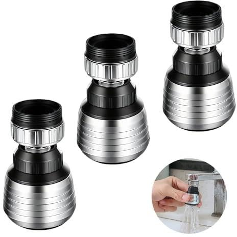 1 Satz Mit 3 Wasserhahn Sieb Wasserhahn Filter Strahlregler Aufsatz Schwenkbar Wasserhahnfilter Edelstahl 360-Grad-Drehung Und Stahlplattenstruktur