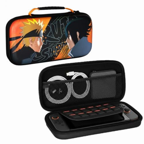 Konix Naruto Shippuden Housse de Protection et Transport Nintendo Switch 2 - Rangement Accessoires et 8 Jeux - Motif Naruto et Sasuke - Noir et Orange