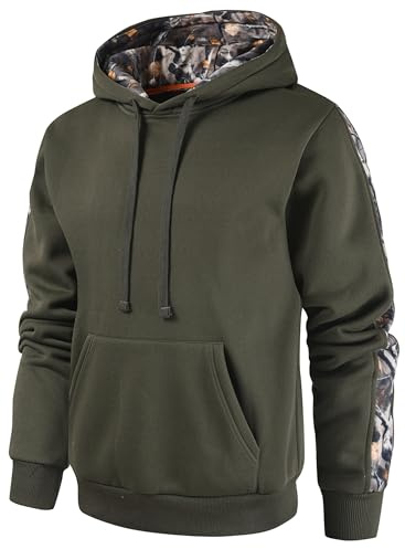 Leidowei Men’s Sweatshirts Long Sleeve Pullover Camouflage Outdoor Hoodie Casual Drawstring Hoody Top Army Green M