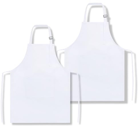 2 saubere weiße Schürzen,bequeme Kochschürze für Kinder von 7–13 Jahren, verstellbare Kochschürze zum Malen,weiße Stoffschürzen für Kinderkünstler zum Kochen zu Hause, Zeichnen,Basteln oder Spielen