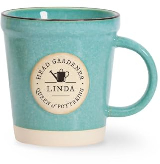 History & Heraldry Personalised Mug - Unique Ceramic Plant-Pot Style Mug – Gift for Gardeners, or Office Decor (Linda)