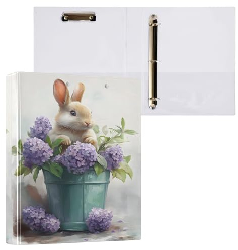 Lapin Violet Hortensia Classeur 3 anneaux en D A4 1 paquet avec 200 feuilles pour enfants, fournitures scolaires, femmes hommes bureau