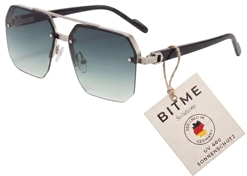 BitME Solutions Vintage Sonnenbrille Damen & Herren – Große Gläser – Retro Sonnenbrille Rechteckig – [UV400 Schutz] – Eckige Oversized Brille 90er Jahre Design für Festival & Party – Grün