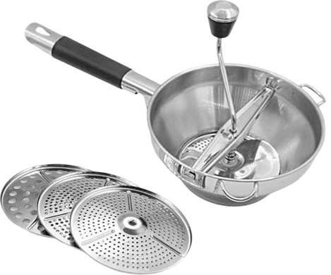 Edelstahl Passiermühle, Durchmesser 19.5 Cm Durchmesser Lebensmittelechter Edelstahl Handzerkleinerer Mit 3 Austauschbaren Scheiben, Rotationsmühle Für Tomatensoße, Apfelmus, Kartoffelpüreen