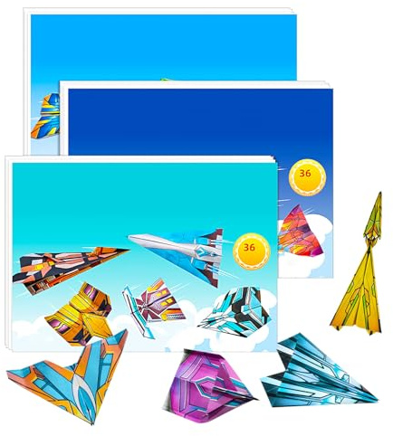 de motivos - Pilotos de papel, aviones de papel de 24.5 cm - 3 piezas de papels creativo de papels hecho, juguetes de aprendizaje para niños, preescolar, escuela, viajes, campamentos