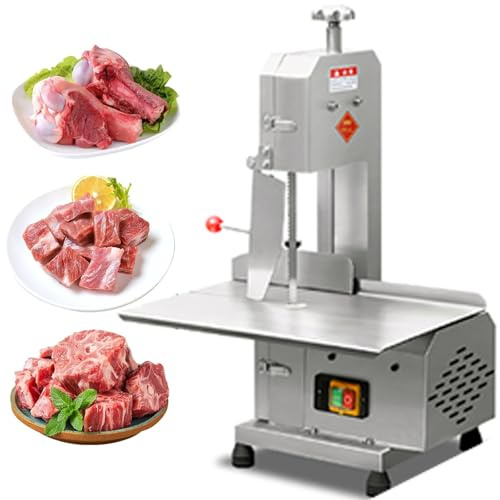 Bone Sawing Machine 750W - High Power Stainless Steel Meat and Bone Cutter for Fish, Beef, and Frozen Meat - Tabletop Band Saw