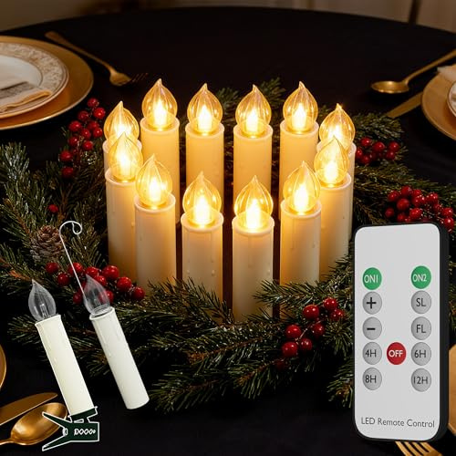 YRHome 40 candele a LED per albero di Natale, luce bianca calda, senza fili, timer senza fiamma, luci per albero di Natale, decorazione natalizia con telecomando, ganci e clip