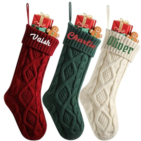 Lustige DIY-Weihnachtsstrümpfe mit gesticktem Namen, bestickte Strickstrümpfe für Kamin, Urlaub, Familie, Weihnachtsdekoration (5 Stück)