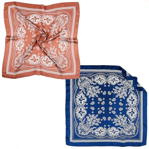 Kopftuch Damen,2 Stück Seidenschal Bandana Satin Kopftuch Satin Bandana Mädchen Headscarf Haarschmuck Seidentuch Halstuch Große Quadratische Schals für Damen Frühling Sommer Ganzjährig(70x70cm)