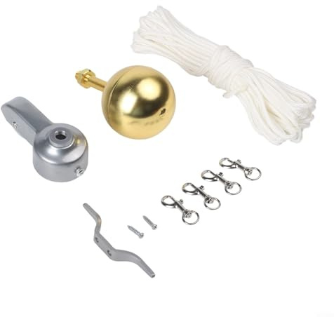 Oniissy 3-Inch Golden Flagpole Ball with Aluminum Alloy Pole, Nylon Pulley System, 50-Foot Drop Rope and 4 Metal Hook Clips for Standard Grommet Flags -