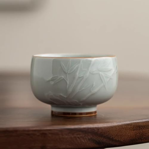 LEEDJUINE Taza de té hecha a mano de cerámica azul antiguo, 145 ml, taza de degustación de té para el hogar, porcelana