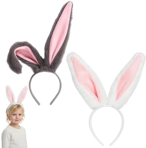 ZocRjvN 2 Hasenohren, Hasenohren Haarreif, Fell Ohren, Hasenkostüm Erwachsene, Bunny Ears, Hasenanimal Ears, Fell Ohren Haarreif, Hasenohren Kostüm