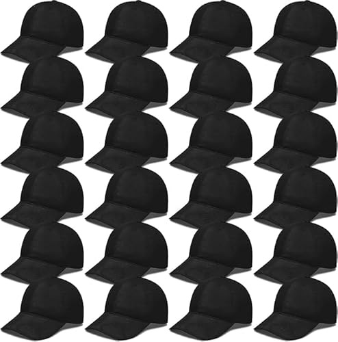 OJMHD 24er-Pack Schwarz Baseball Cap für Herren, Blanko Basecap Kappe