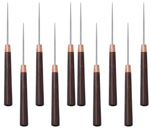 JOINPAYA Set 10 Punteruoli da Cucito Manico in Legno, Punteruoli per Pelle e Riparazione Scarpe, Strumenti per Punzonatura Fai da Te, Utensili Cucito Artigianale per Principianti ed