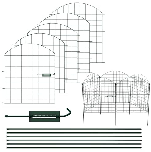 Peviasot Gartenzaun Teichzaun Set, Steckzaun 11 Zaunelemente, Dekoration Gitterzaun mit Türschloss, Wetterfest Zaun für den Garten, 70CM * 78,5CM Hundezaun Metallzaun (Oberbogen, Grün)