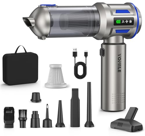 Yomile Aspirabriciole Senza Fili, 27000PA 4 in 1 Aspirapolvere per Auto Portatile,Aspiratore e Soffiatore con Motore Brushless Mini Aspirabriciole Senza Fili Potente per Auto Casa (AD10, 22000)