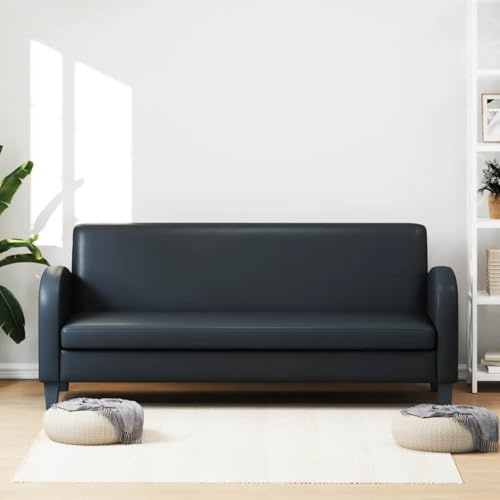 pokgdf Klassisches Design Kunstleder Sofa Bequemes Dreisitzer Sofa Kunstleder Dreisitzer in Schwarz mit Massivholzrahmen und extra dickem Schaumstoffpolster für hohen Sitzkomfort