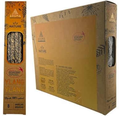 HOSTENATURA Aroma Nature | Caja Incienso Orgánico Ylang Ylang | 12 Cajitas de 8 Varillas Gruesas | Aroma Floral Exótico, Relajante y Envolvente