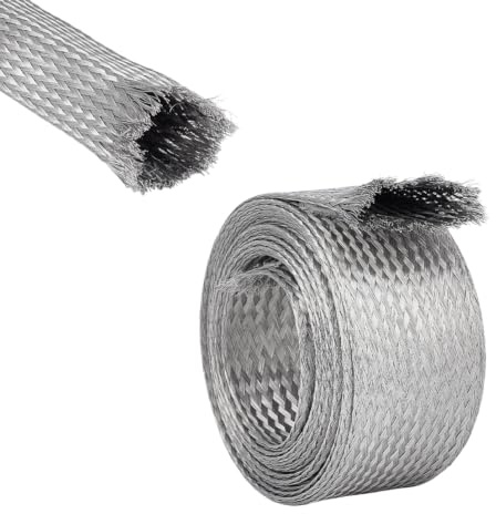 UNICRAFTALE 2.5m/8.2 Feet Stainless Steel Braided Sleeving Braid Cable Wire Shielding Sleeve Ground Straps Protection Flat Metal Mesh Flexible Expandable Scalable Ribbon Wire 42mm Wide