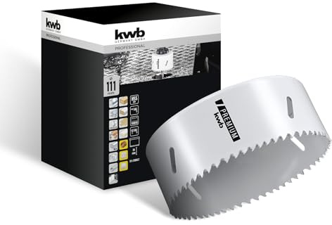 kwb HSS Bi-Metall-Lochsäge Ø 111 mm, 8% kobaltlegiert mit progressiver Vario-Zahnung und hoher Präzision für den vielseitigen Einsatz