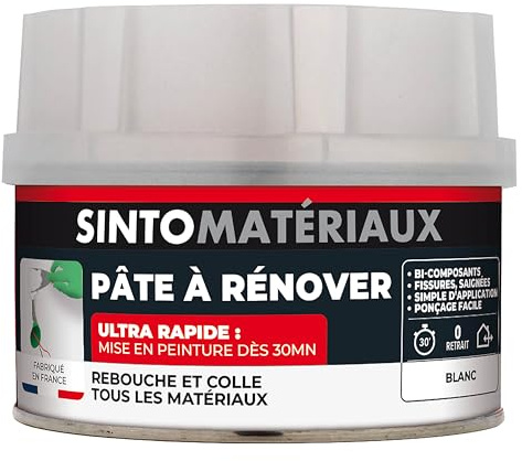 SINTO Pâte à rénover blanc 408g | Rebouche et colmate fissures, renforce les structures, résiste aux variations climatiques, adhérence parfaite multi supports