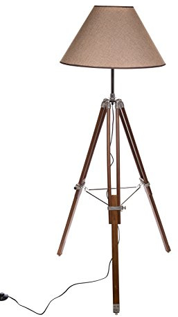Riesige XXLstativlampa golvlampa i trebensstativ Look Style, F 705 brun, extra stor skärm (52 cm) blickfångare